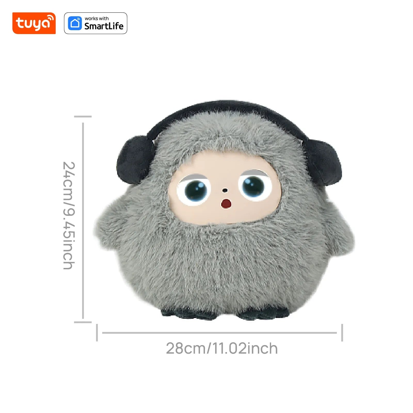 NUNU AI Bobo Plush Companion – Gray Smart Interactive Toy with LED Eyes & Voice Control