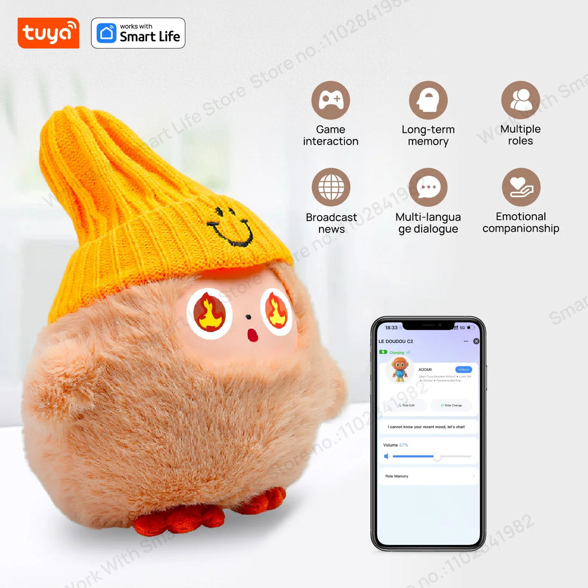 NUNU AI Nunu Plush Companion – Khaki Smart Interactive Toy with LED Eyes & Voice Control