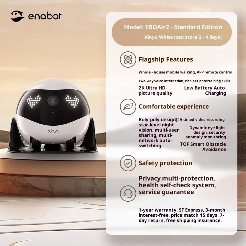 Enabot EBO Air 2 White Smart Companion Robot – 2K Pet Camera & Home Monitor