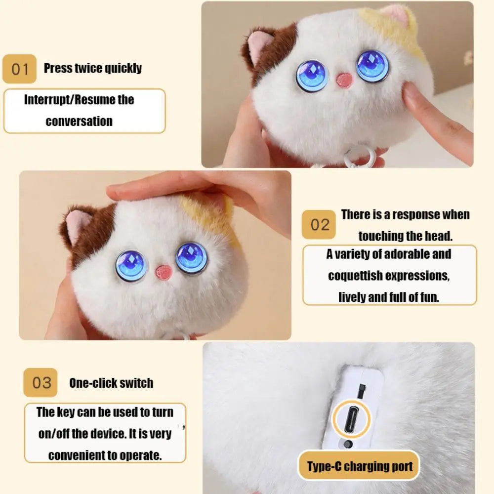 AI Meow Spirit Black Cat Smart Plush Companion Keychain