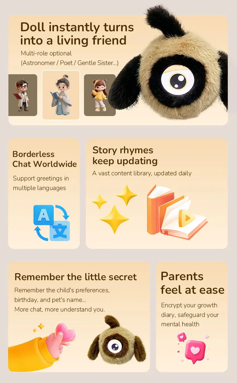 Movava Brown AI Plush Companion with Role Memory & Smart Voice Chat