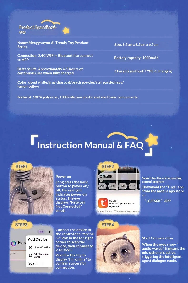 MOYOYO Purple AI Plush Companion with LED Eyes