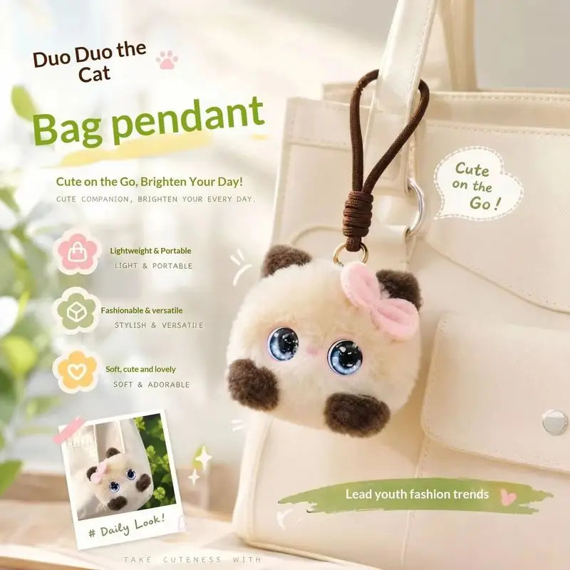 DUODUO CAT Cream AI Plush Companion with Pink Bow
