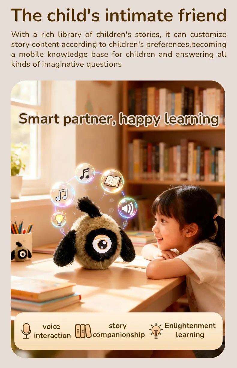 Movava Black AI Plush Companion with Role Memory & Smart Voice Chat