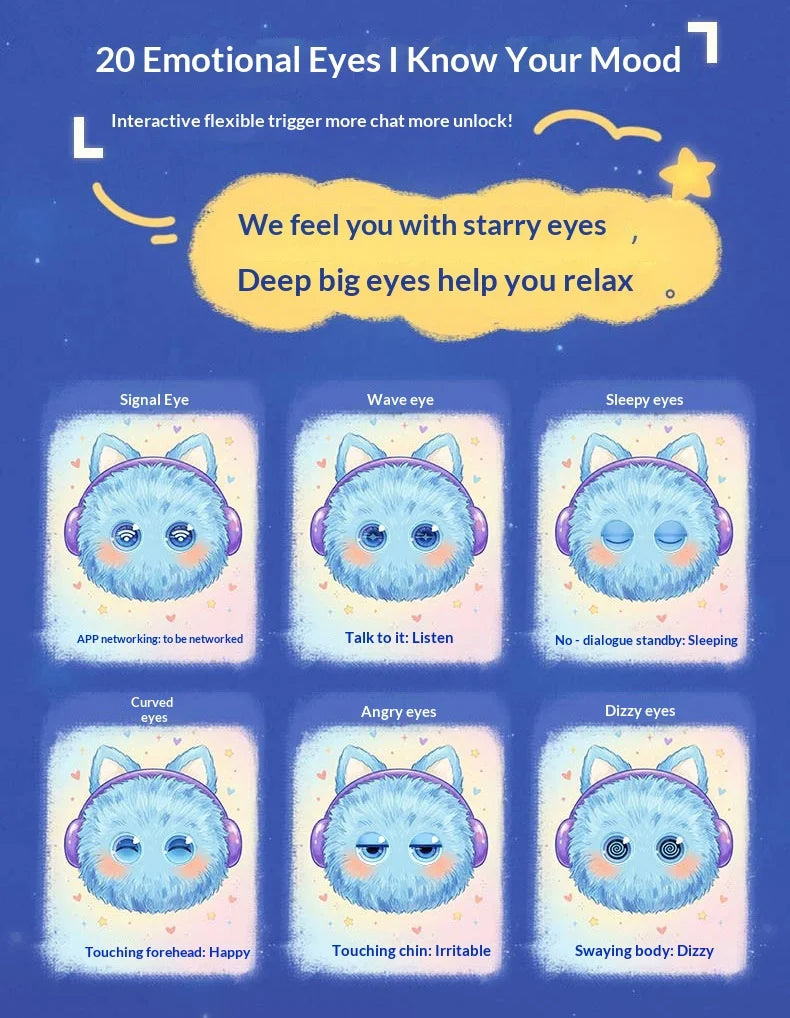 Mew Mew MOYOYO Blue Cat AI Plush Companion with LED Eyes