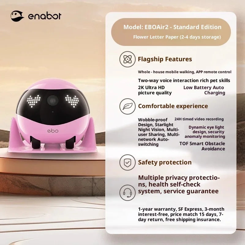 Enabot EBO Air 2 Pink Smart Companion Robot – 2K Pet Camera & Home Monitor