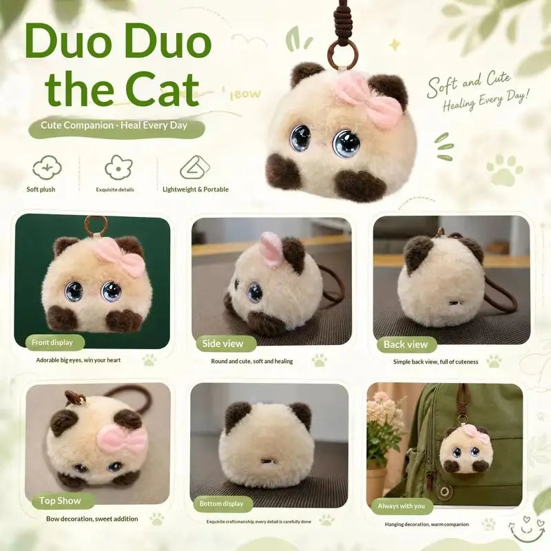 DUODUO CAT Cream AI Plush Companion with Pink Bow