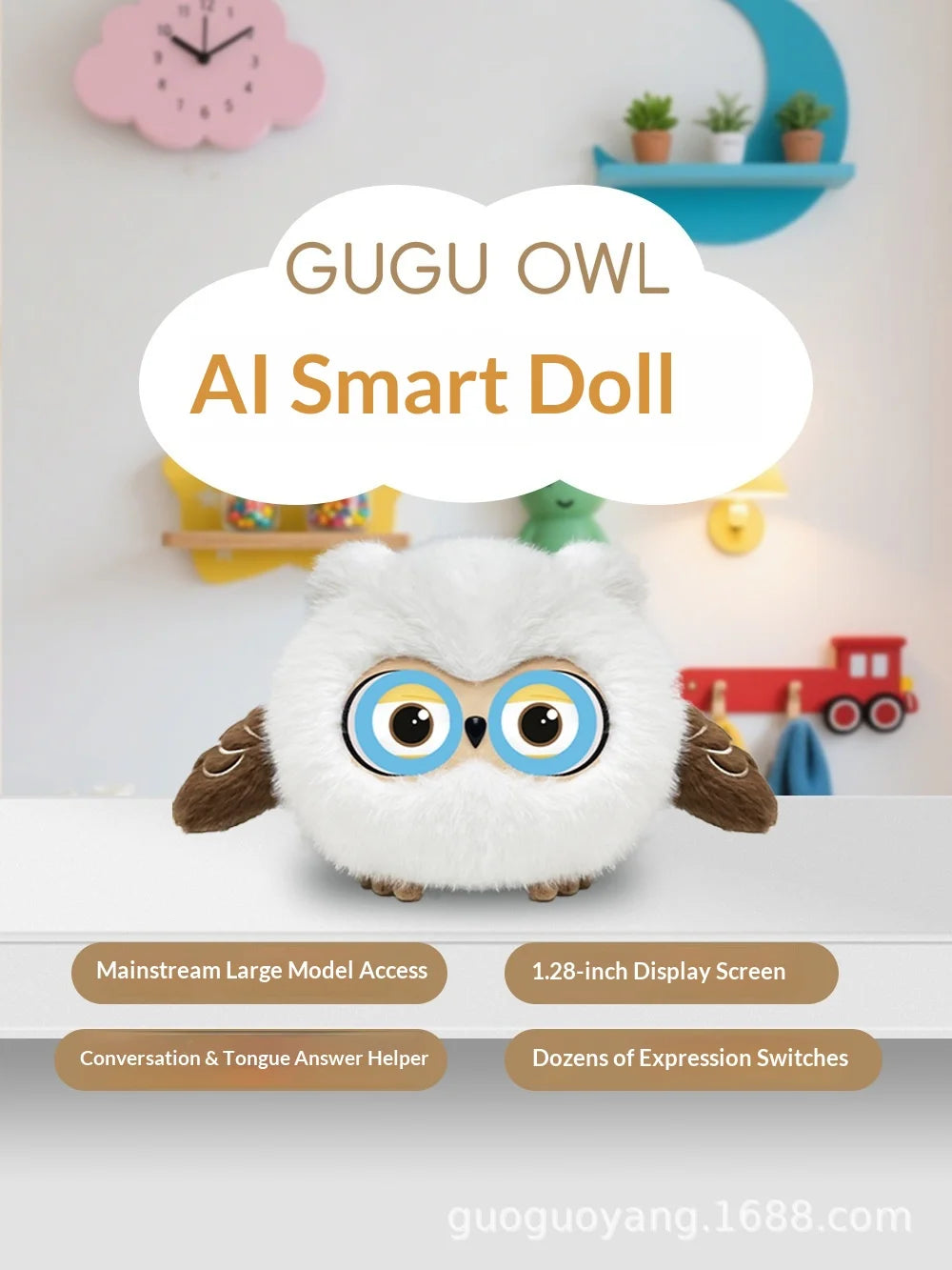 GUGU OWL AI Smart Plush Companion with Expressive Eyes & Voice Interaction