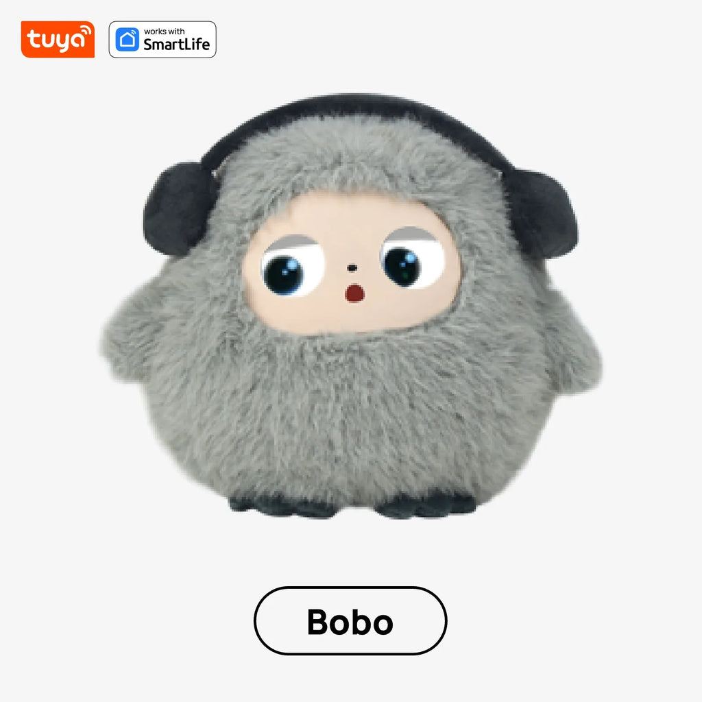 NUNU AI Bobo Plush Companion – Gray Smart Interactive Toy with LED Eyes & Voice Control