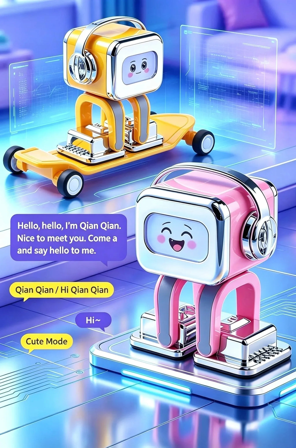 AI Xiaoqian Smart Companion Robot – Yellow