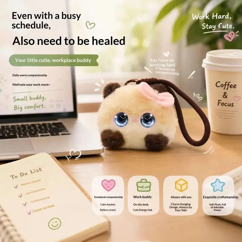 DUODUO CAT Cream AI Plush Companion with Pink Bow